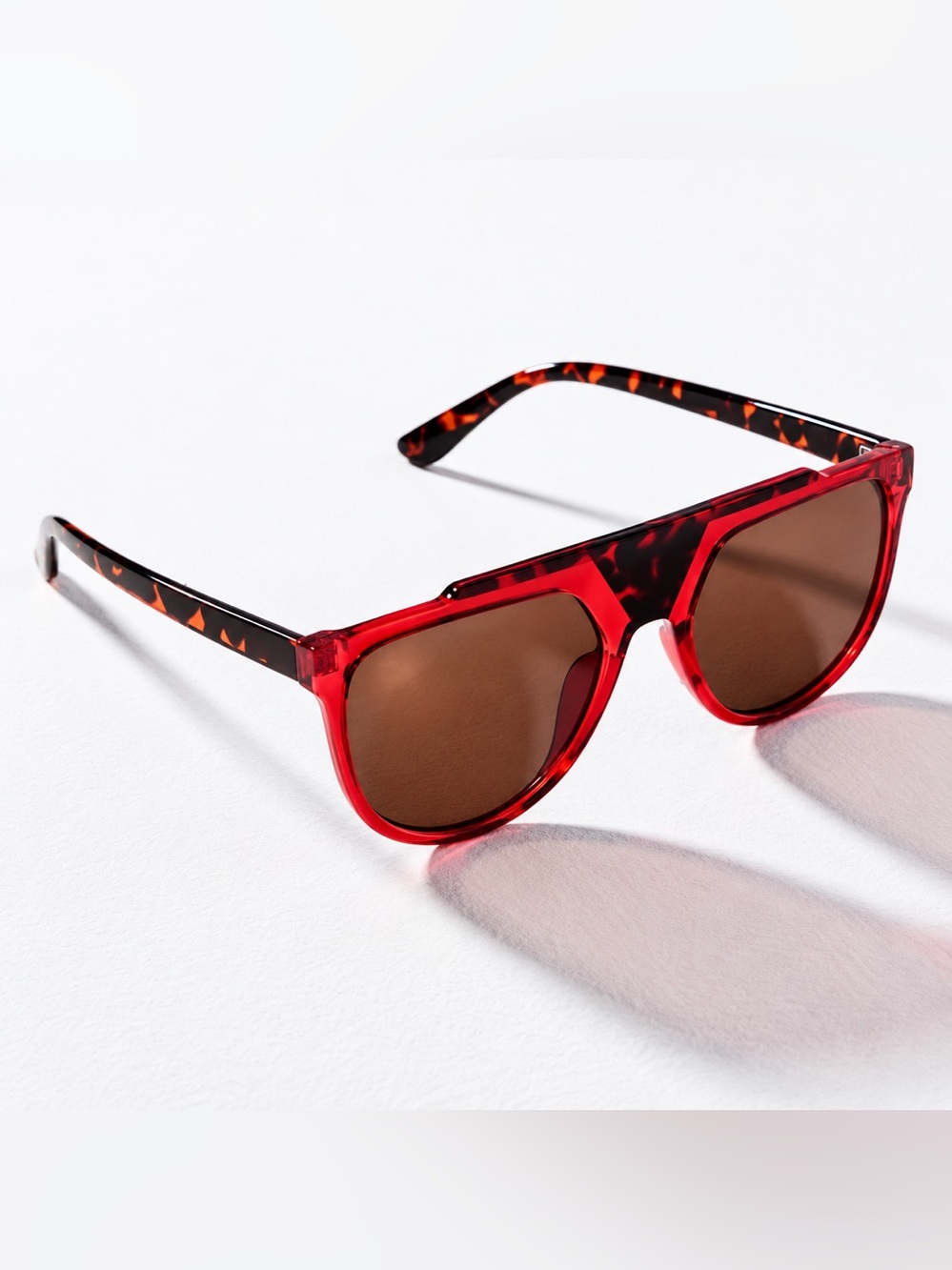 I-SEA Flat Top Aviator Sunglasses Red Tortoise Polarized UV Protection Anthro